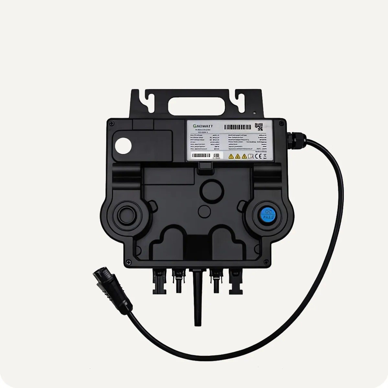 Growatt Neo 800W Mikro-Wechselrichter für Balkonkraftwerk mit AC-Kabel und Anschlüssen.