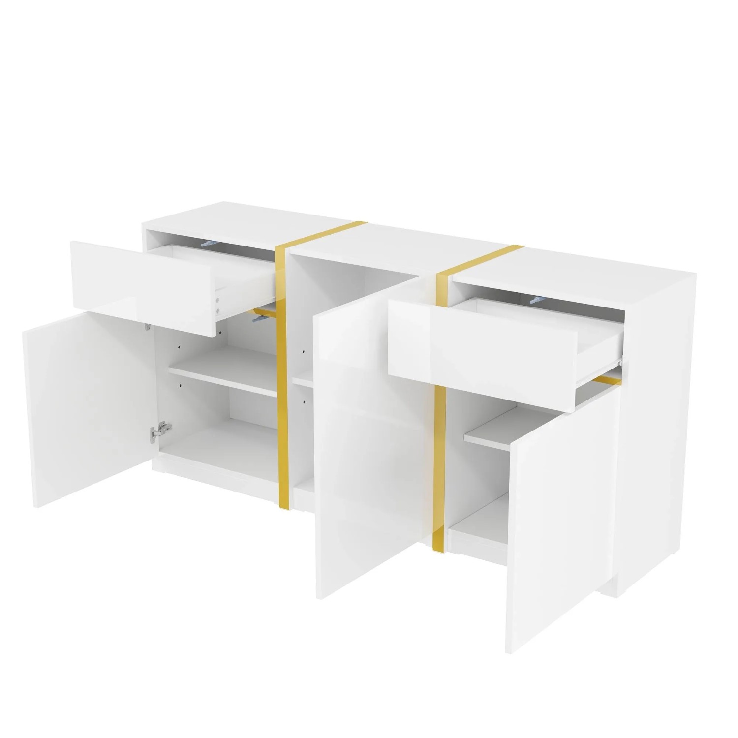 okwish Sideboard mit 3 Türen 2 Schubladen Wohnzimmer 160x40x78cm Weiß