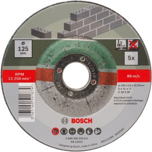 Bosch Trennscheiben-Set für Stein, 125mm, 5-teilig. Gekröpfte Form für Winkelschleifer.