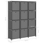 Graues VidaXL Würfelregal mit 12 Fächern und Stoffboxen, ideal zur Wandmontage.