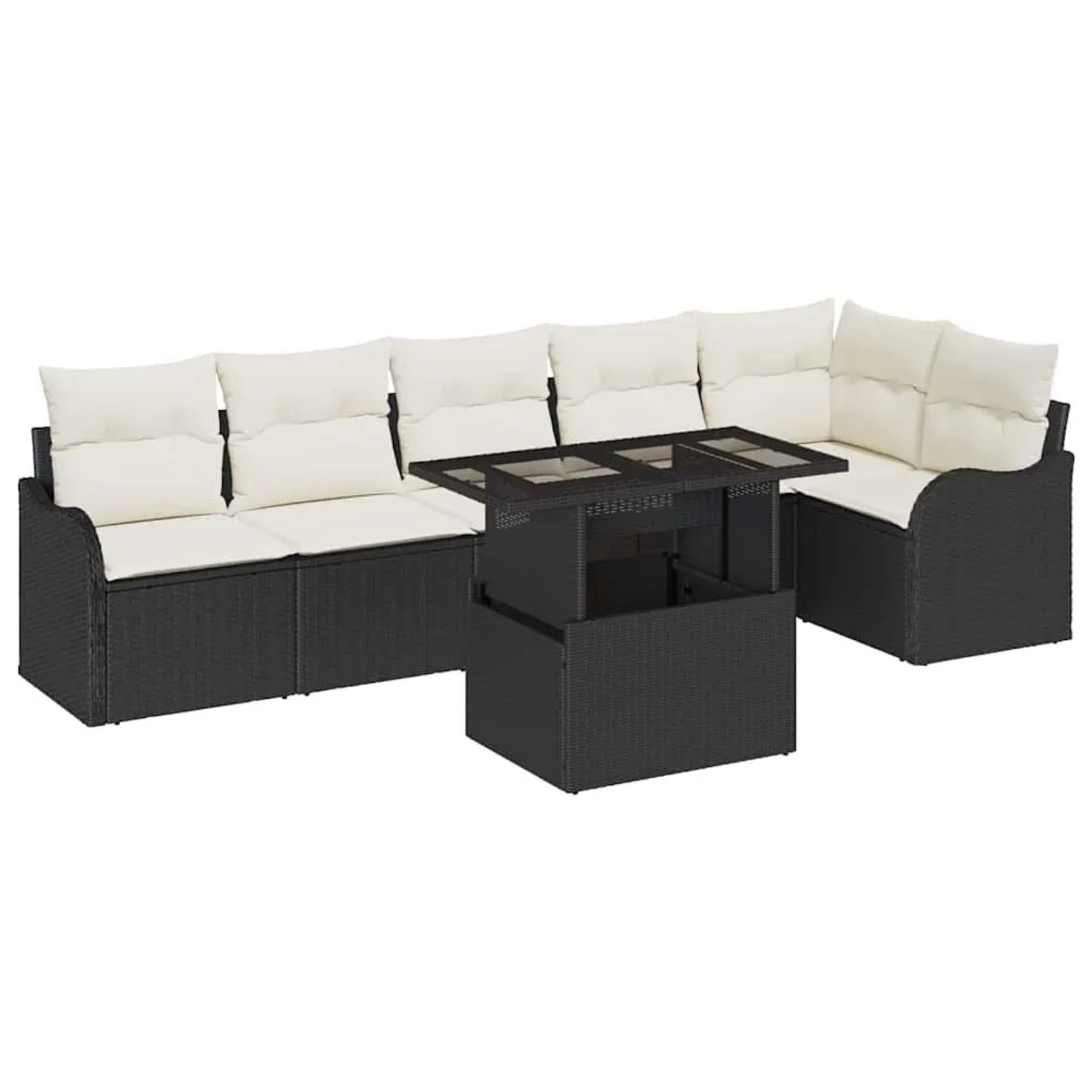 vidaXL Garten-Sofa-Set mit Kissen 7-Tlg Schwarz Poly Rattan 3357210