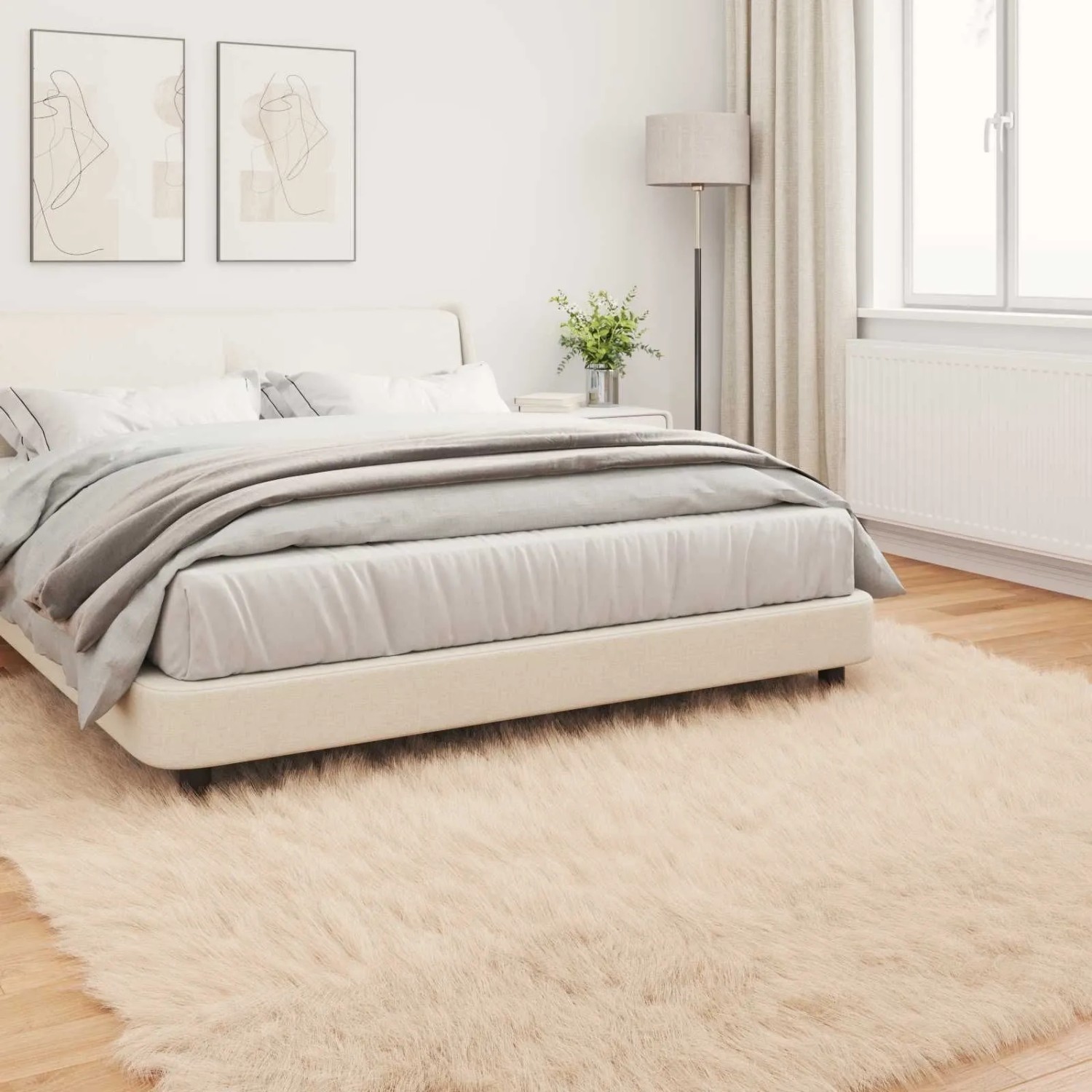 vidaXL Kunstschaffell Teppich Tafalla Beige 200 x 200 cm Polyester 42021489_4