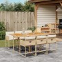 7-tlg. Garten-Essgruppe aus Rattan mit Kissen in Beige. Gartenmöbel-Set mit Tisch und Stühlen.