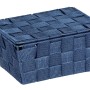 Dunkelblauer Wenko Aufbewahrungskorb Adria mit Deckel, Flechtoptik, 19x10x14 cm.