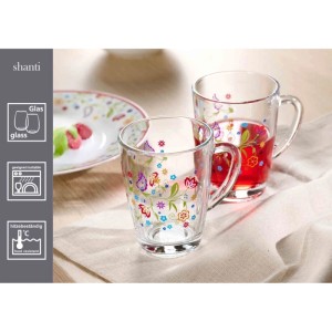 Ritzenhoff & Breker Shanti Kaffeegläser Set, 380 ml, aus Glas mit farbigem Blüten-Design.