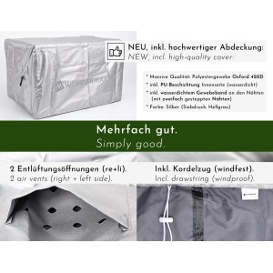 Abdeckung für WONDERMAKE Sitzgruppe Accumbo3, wasserdicht, silbergrau. Schutzhülle für Gartenmöbel.