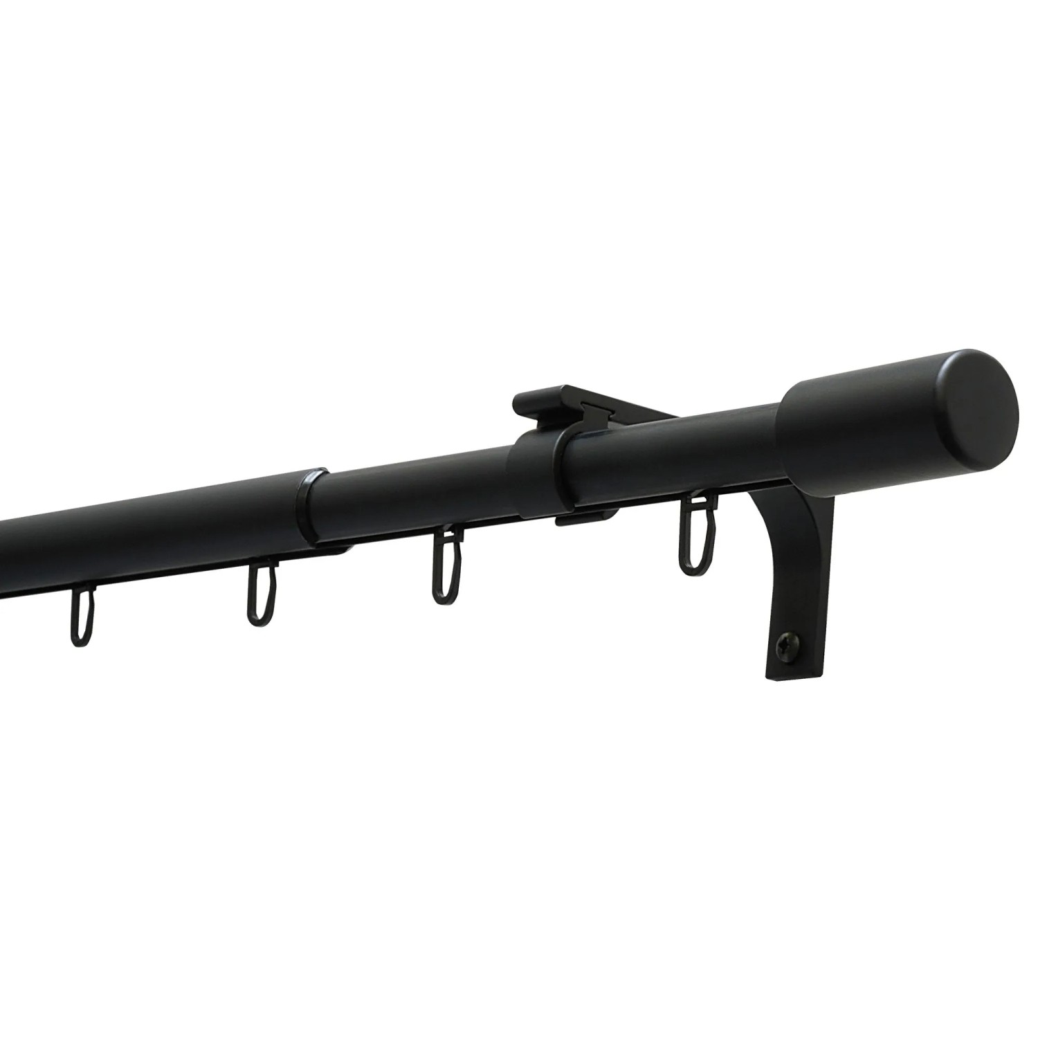 Schwarzes Gardinia Gardinenstangen-Set Thasos, ausziehbar von 100-190 cm, mit Trägern und Endstücken.