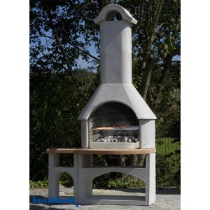 Buschbeck Gartengrillkamin Bozen in Weiß-Terrakotta mit Grillrost und Holzkohle.