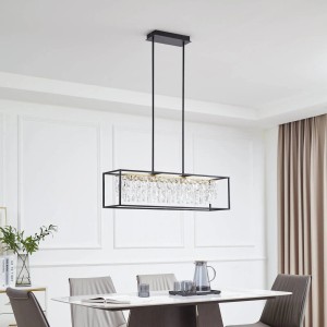 Dimmbare Lucande LED Hängeleuchte Kassi, schwarz, mit Kristallbehang für Wohnzimmer.