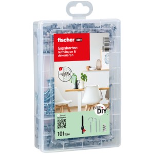 Fischer EasyDIY Box Gipskarton, 101-teiliges Dübel-Set in transparenter Kunststoffbox.
