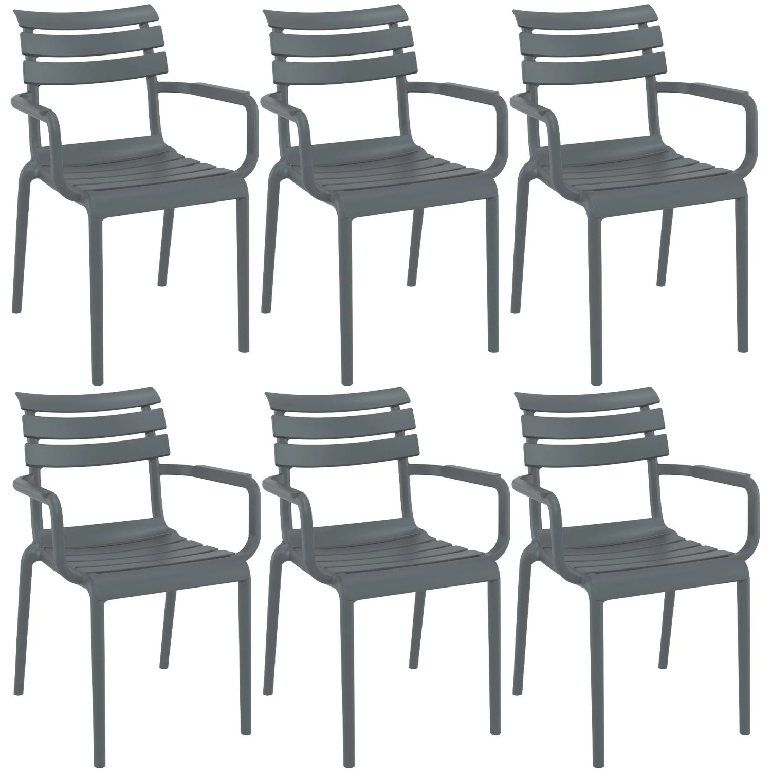 DELUKE Gartenstuhl LARS 6er Set 58x59x85cm Kunststoff Dunkelgrau Stapelstuhl Loungestuhl Garten Outdoor-Stuhl