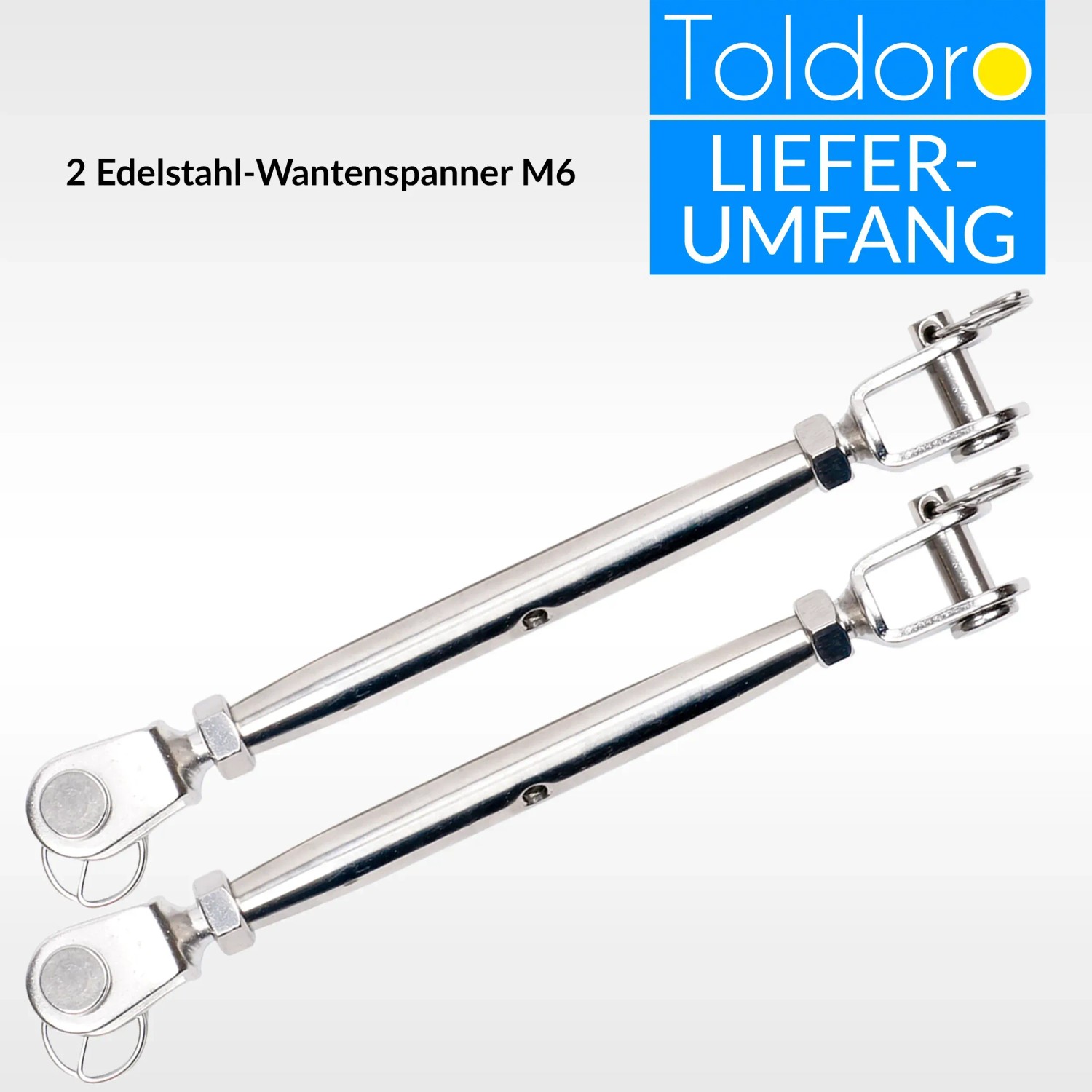 2er Set Toldoro M6 Wantenspanner aus rostfreiem Edelstahl V4A mit Gabel.