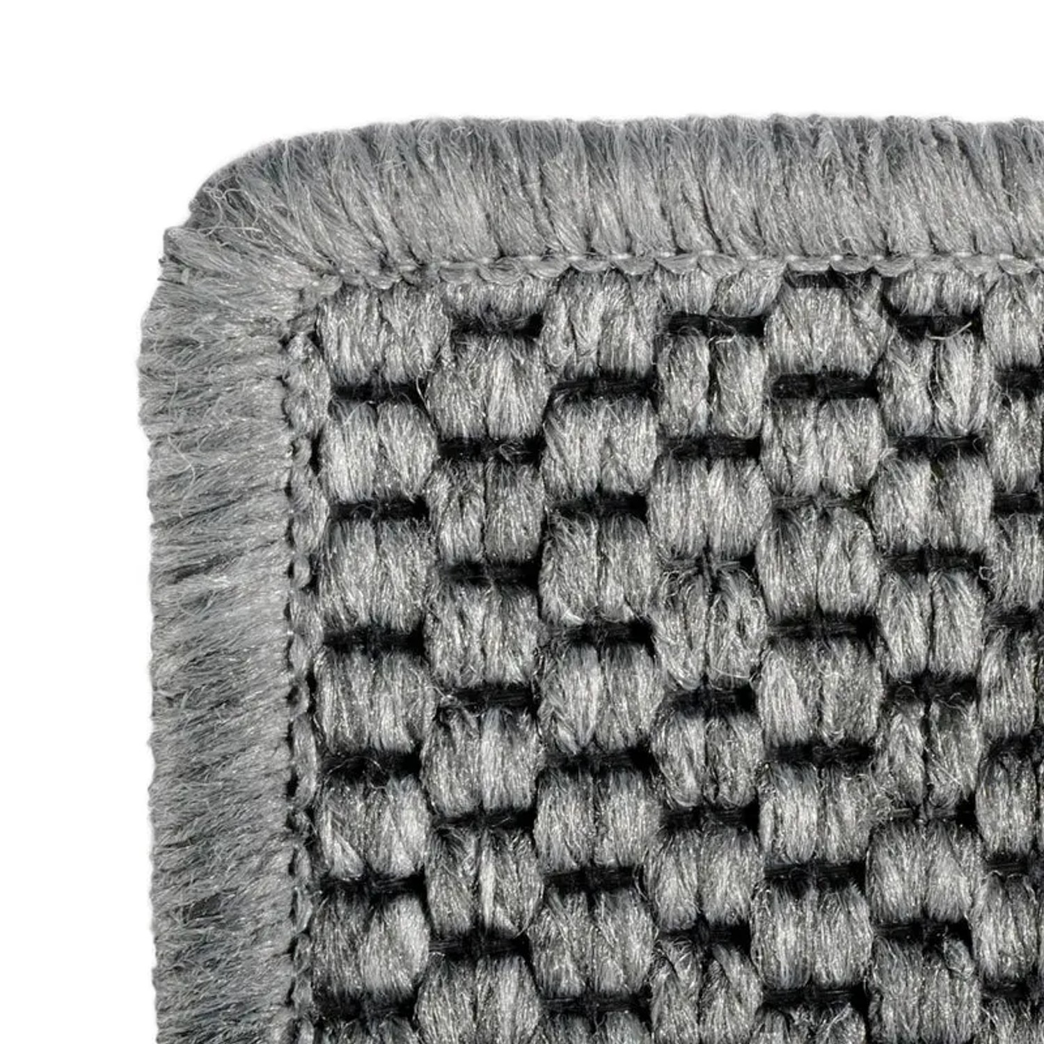 Detailansicht: Silberner KARAT Teppich in Sisaloptik Kalkutta mit geketteltem Rand.