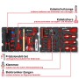 Einhell Werkzeugkoffer Hobby E-Case, 153-teilig, mit Werkzeugen in roter und silberner Farbe, sortiert in einem schwarzen Koffer.