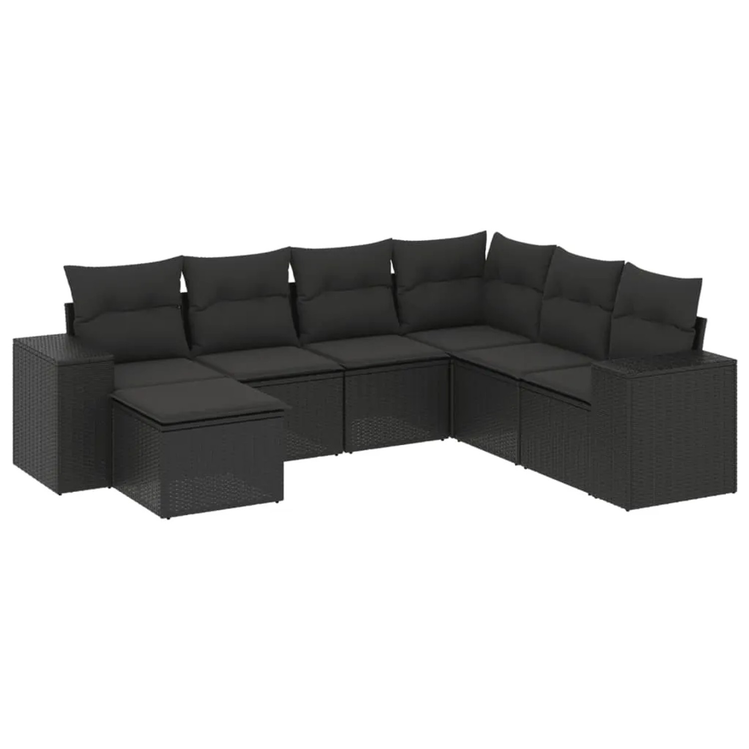 vidaXL 7-Tlg Garten-Sofagarnitur mit Kissen Schwarz Poly Rattan 3255232 günstig online kaufen