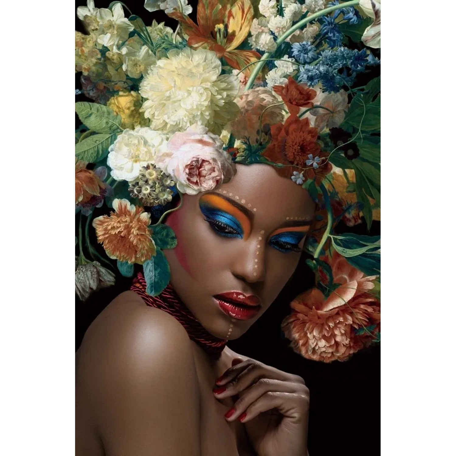 Art Universe Glasbilder Schönheit mit Blumenschmuck 80 x 120 cm