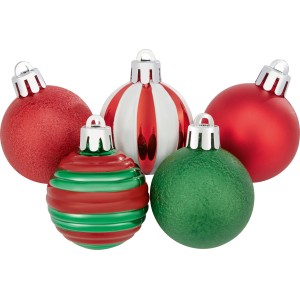 30-teiliges Weihnachtskugel-Set (Ø 4 cm) in Rot, Weiß und Grün mit verschiedenen Oberflächen.