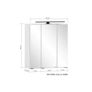 Held Möbel 3D-Spiegelschrank Padua, 60 cm, Graphitgrau mit LED-Leuchte. Badmöbel-Set.