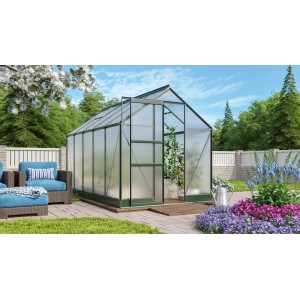 Vitavia Gewächshaus Apollo 6200 Smaragd mit Fundament, 6,2 m² Fläche im Garten.
