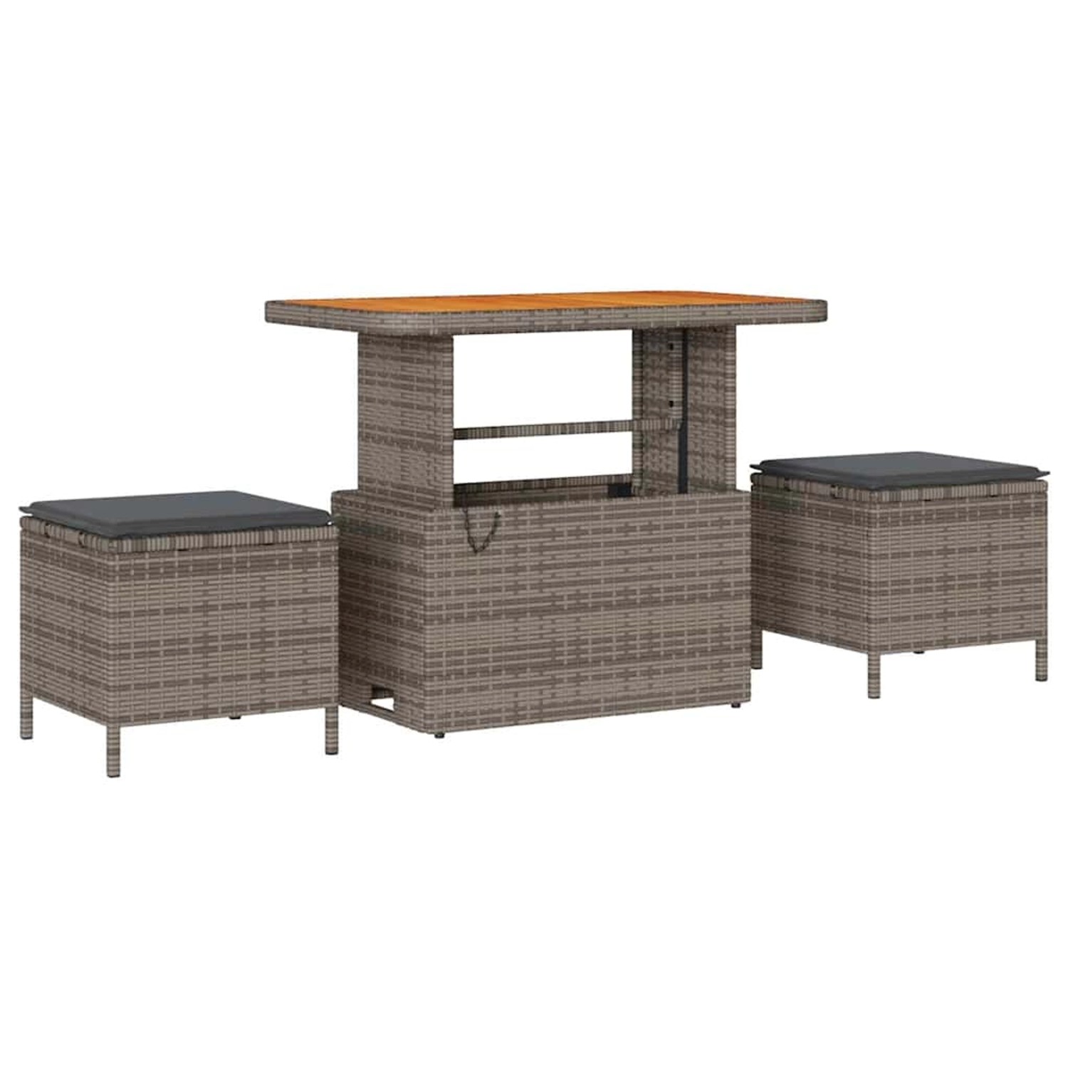 vidaXL 11-tlg. Garten-Sofa-Set aus grauem Rattan mit Akazientisch und Hockern mit Kissen.
