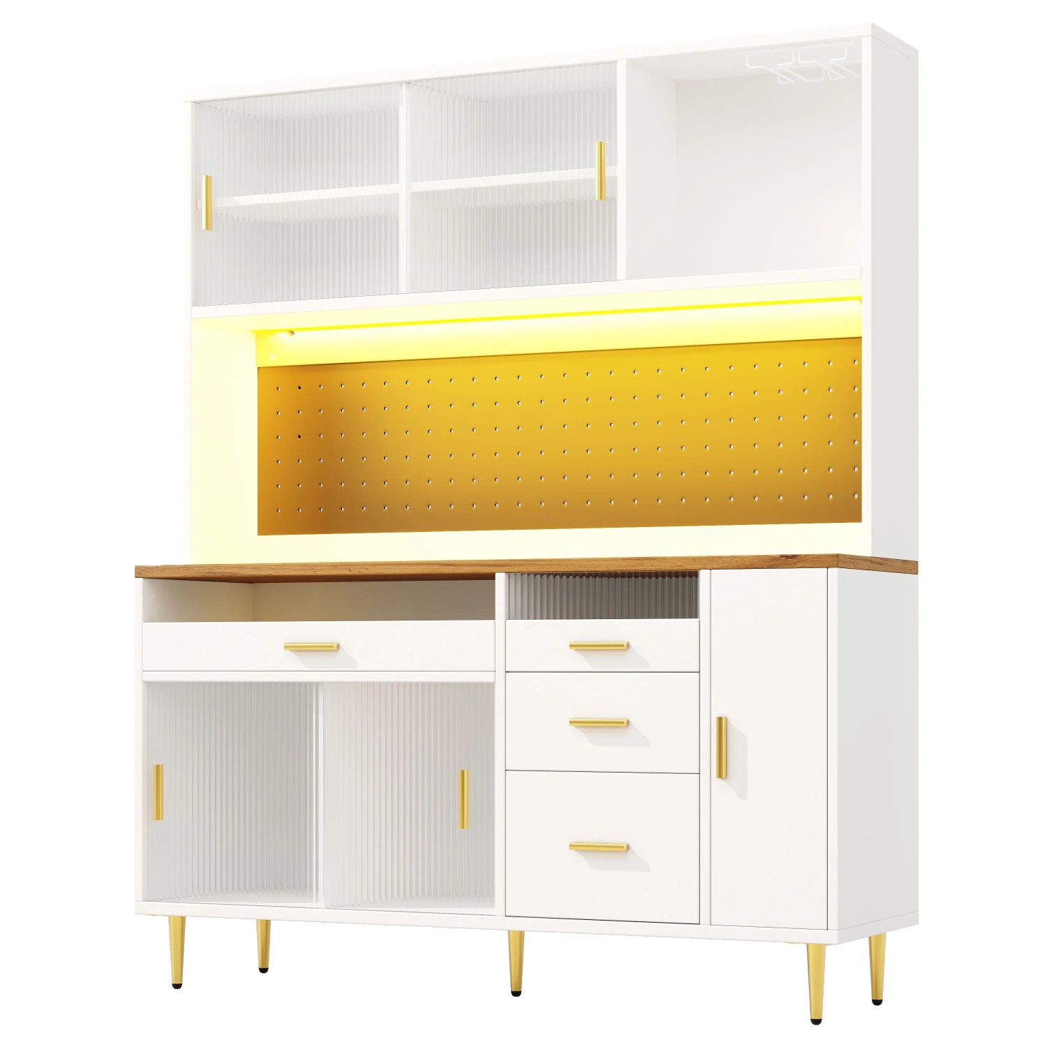 Merax Hochschrank 145x39x171 cm Weiß LED Lochwandregale Küche Wohnzimmer