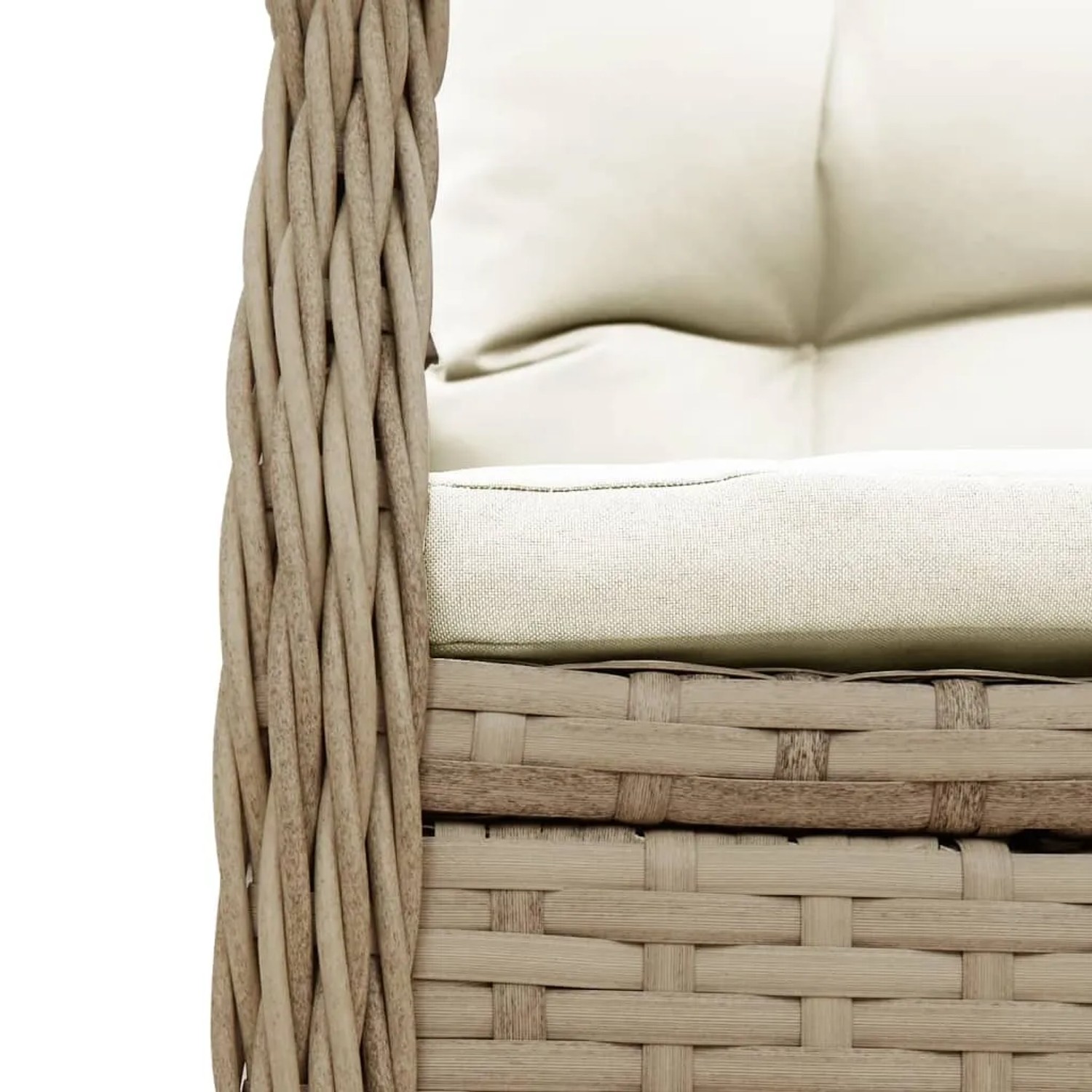 Detailansicht: Beige Poly Rattan Gartenstuhl mit Kissen aus der vidaXL 5-tlg. Essgruppe.