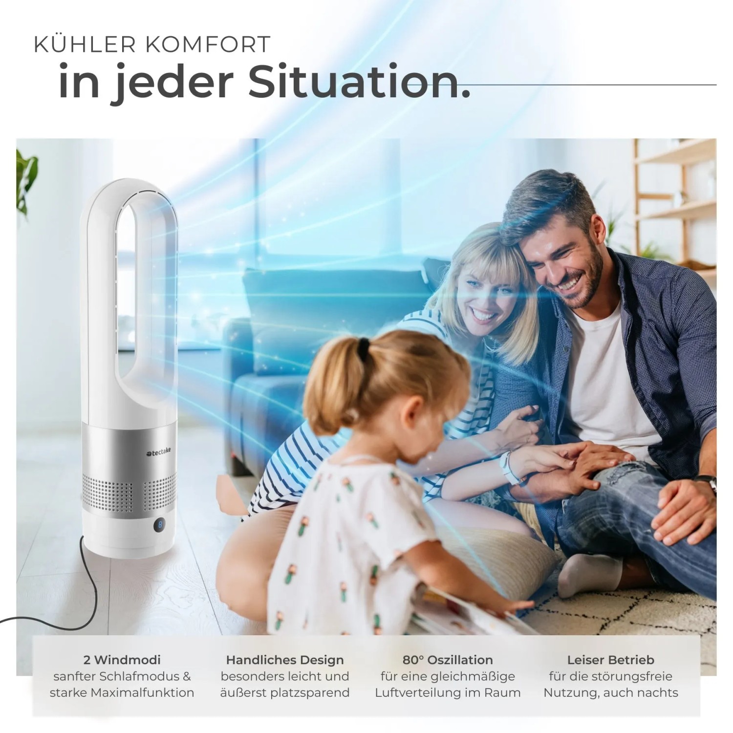 Tectake Turmventilator Polar 80° Oszillation  20 W 8 Geschwindigkeitsstufen  Maximal  und Schlafmodus Weiß 14 50 x 14 50 x 55 50 cm Weiß_3