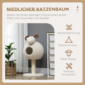PawHut Kratzbaum in Schaf-Form, 80cm mit Höhle, Sisal und Plüsch.