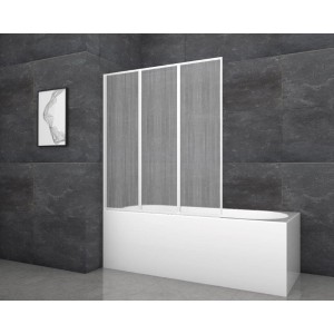 Aurlane Badewannenfaltwand White Cloud, 3-teilig, weißer Rahmen, montiert auf Badewanne.