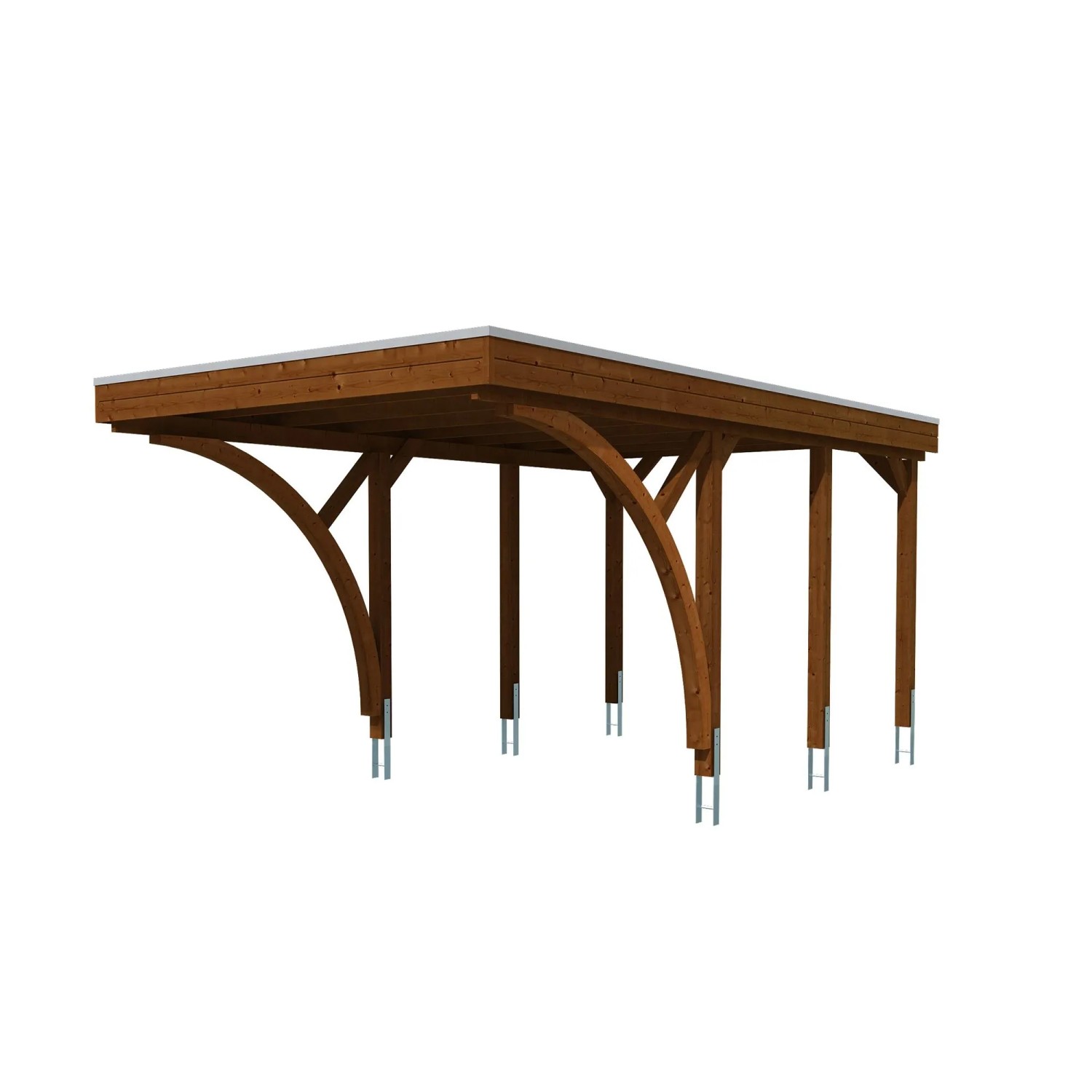 Skan Holz Carport-Set Friesland F mit Einfahrtsbögen 320 cm x 555 cm Nussbaum
