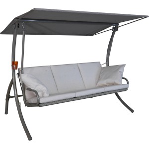 Beige Angerer Hollywoodschaukel Elegance Sun mit Liegefunktion und wetterfestem Sonnendach.