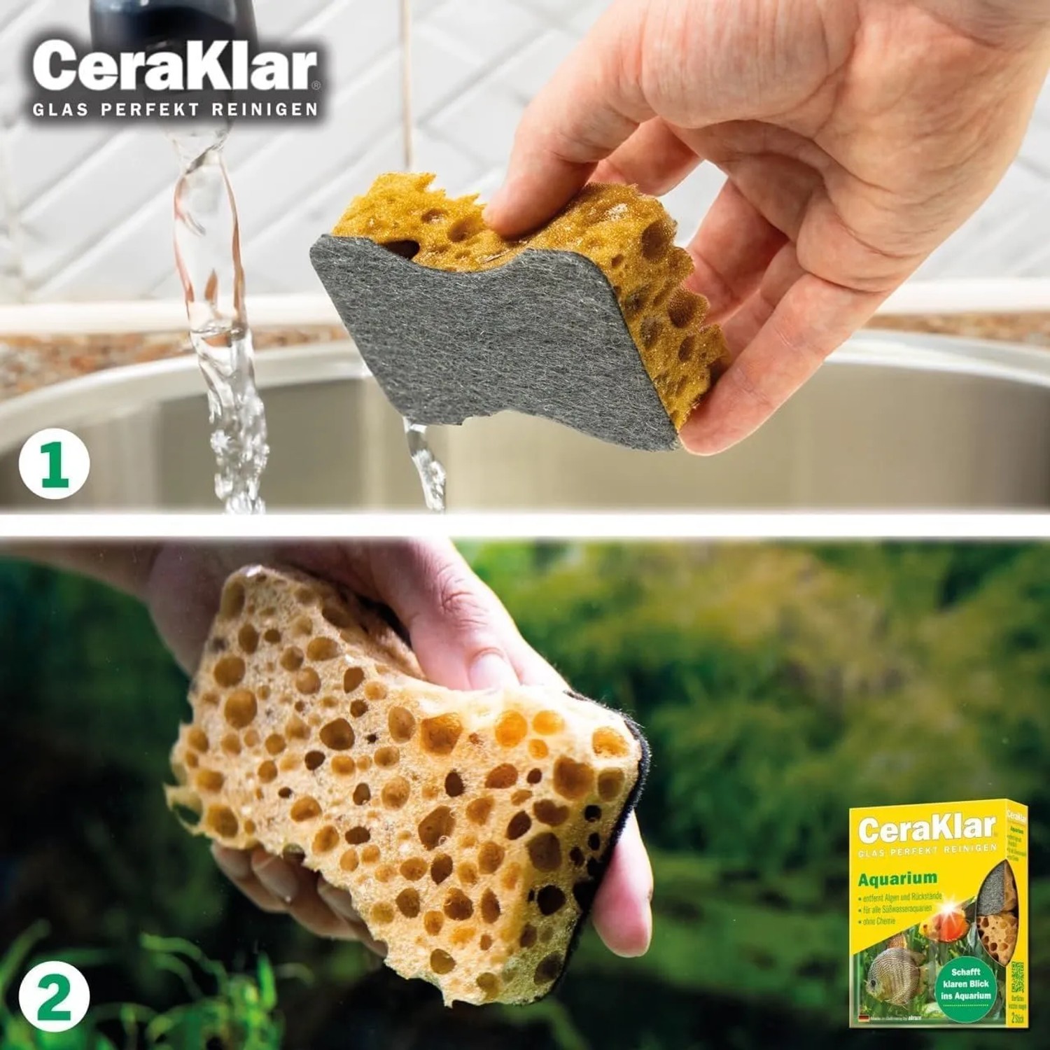 Abrazo CeraKlar Aquarium Schwämme, 2er-Pack. Reinigungsschwamm für Aquarienscheiben.