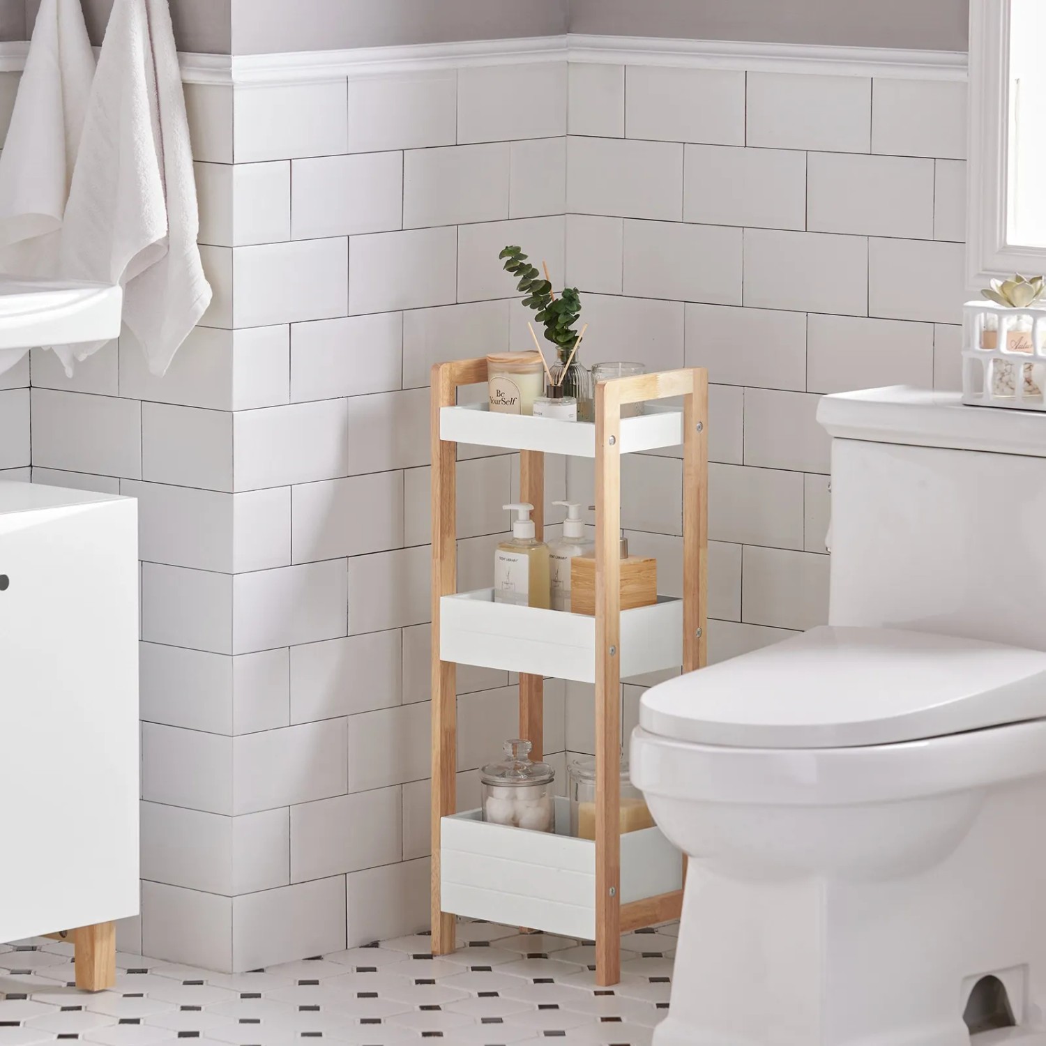 SoBuy Badregal weiß 3 Böden Kautschukholz FRG226-WN kaufen bei OBI