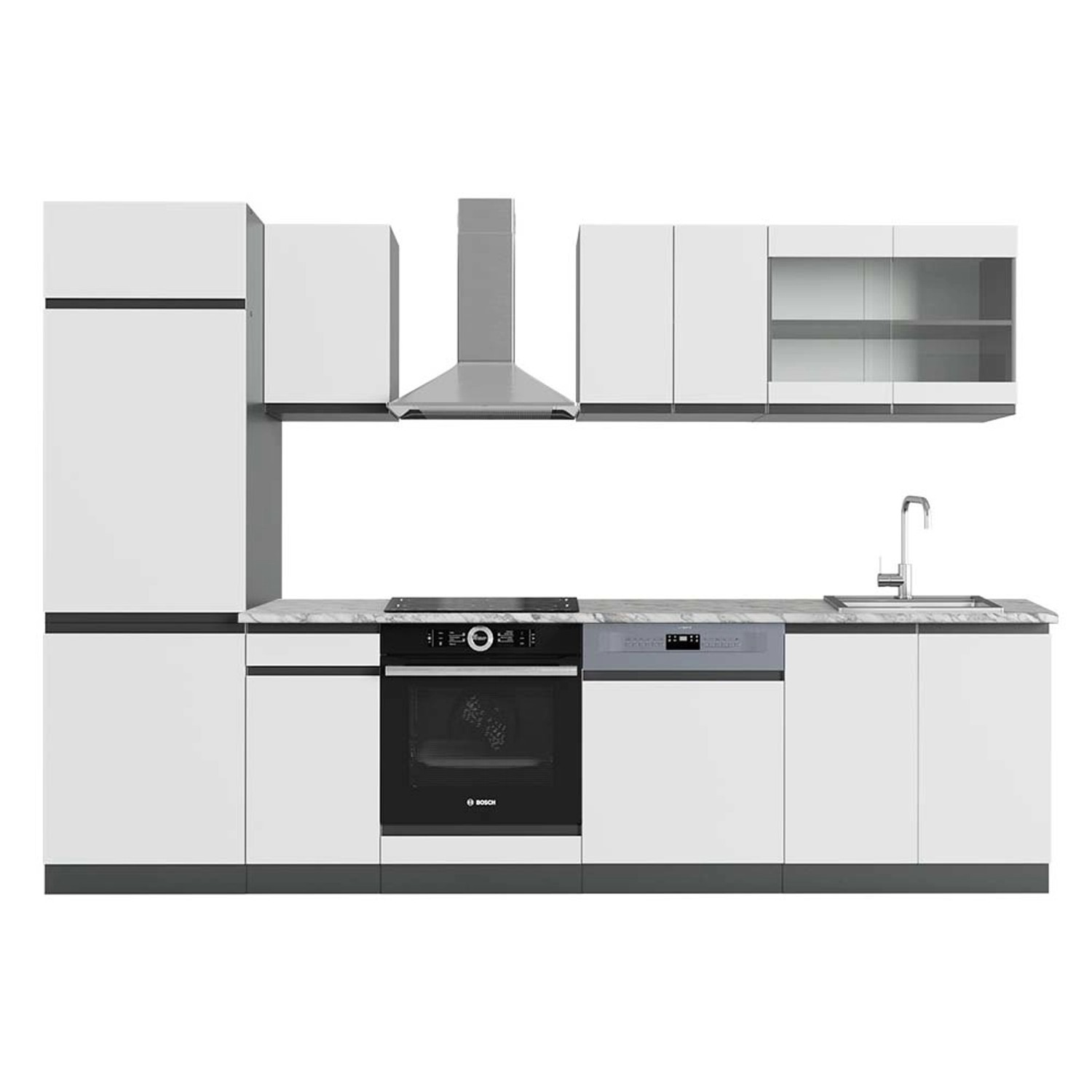 Vicco R-Line Küchenzeile Weiß/Anthrazit 300 cm AP Marmor günstig online kaufen