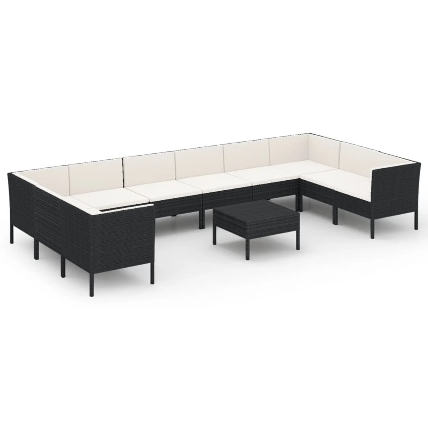 vidaXL 11-tlg Garten-Lounge-Set mit Auflagen Poly Rattan Schwarz Modell 27