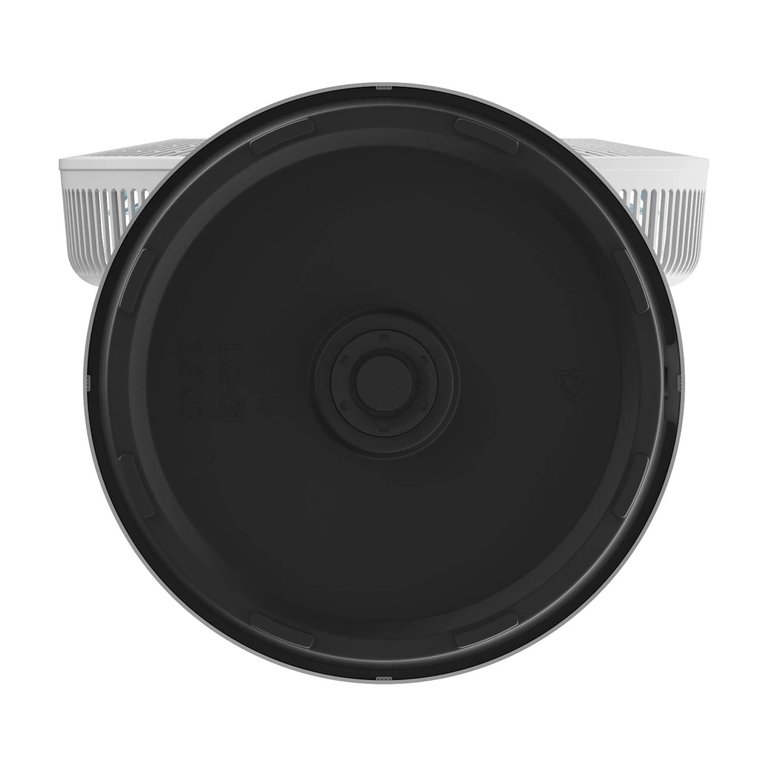 Detailaufnahme des Standfußes vom weißen Midea Standventilator.