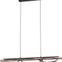 Moderne LED-Pendelleuchte Boyal von Eglo mit Holz und schwarzen Metallringen, ideal für Wohn- und Esszimmer.