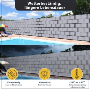 Sekey PVC Sichtschutzstreifen, grau, für Doppelstabmatten. Blickdicht, wetterfest, UV-beständig.