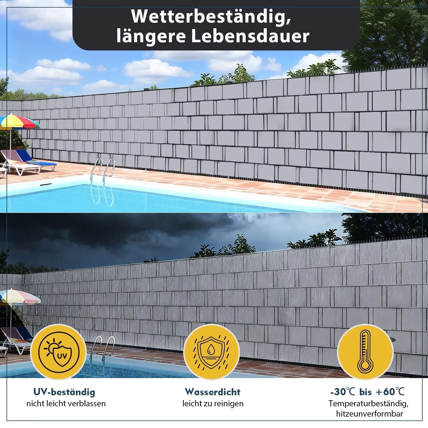 Sekey PVC Sichtschutzstreifen, grau, für Doppelstabmatten. Blickdicht, wetterfest, UV-beständig.