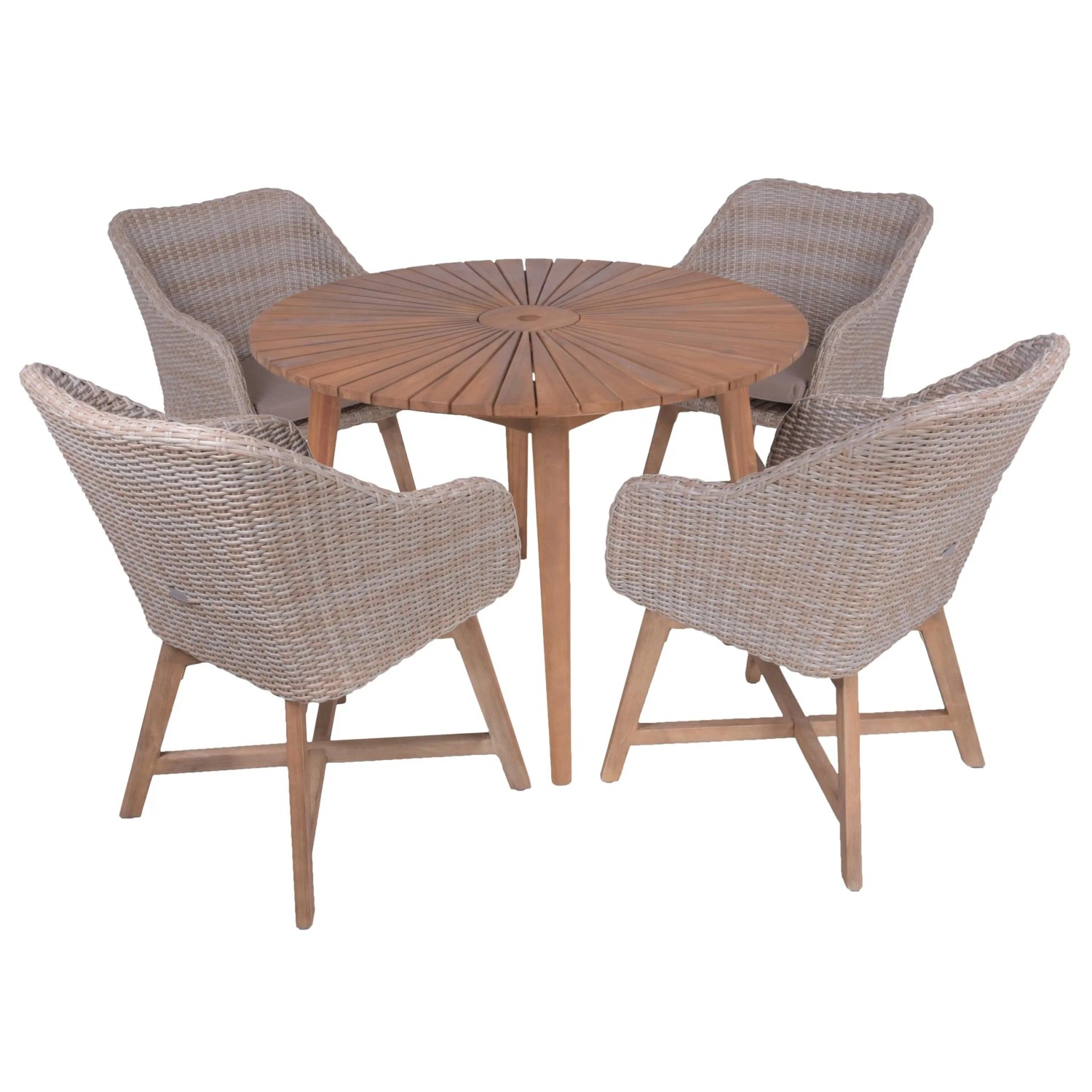 DELUKE Garten-Sitzgruppe ELVIRA 5-tlg. Akazie Hellbraun Gartenmöbel-Set Garten-Essgruppe Stühle-Sessel E Esstisch