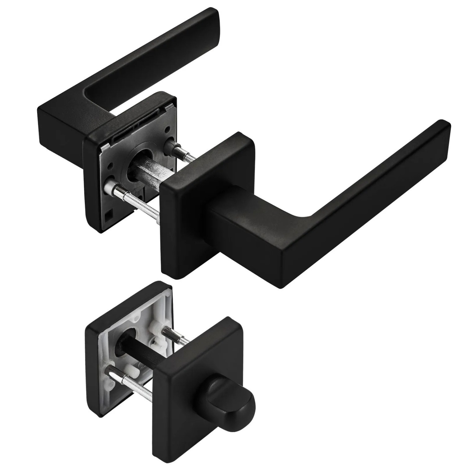 SOTECH Türdrückergarnitur CUBE Schwarz Rosette WC mit Befestigungsmaterial