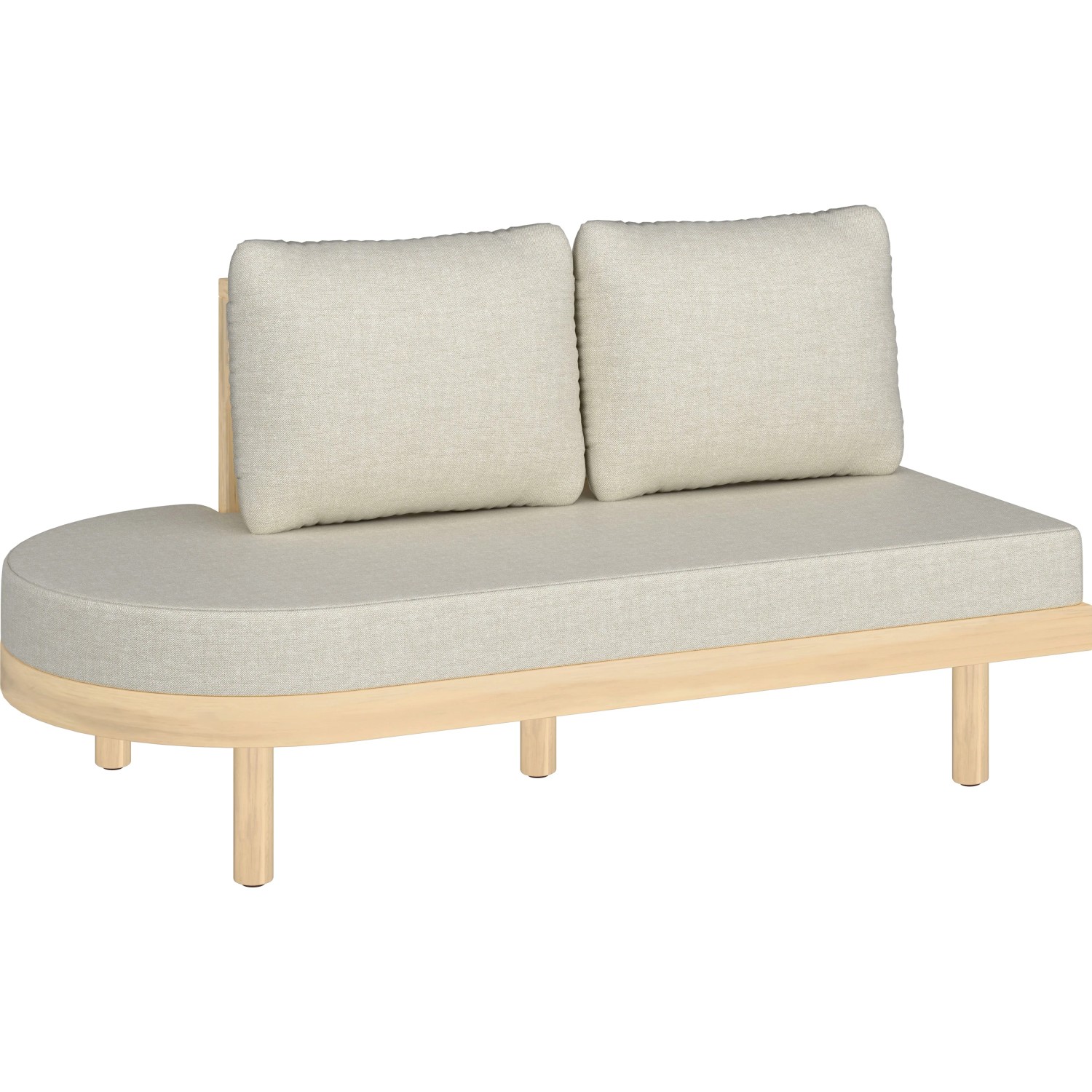 Modulare Gartenlounge Waldport, 2-Sitzer aus Akazienholz mit beigen Kissen.