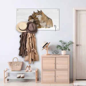 Banjado Glasgarderobe 80 x 40cm Modernes Design Mit 5 Haken Magnetisch Und Beschreibbar Motiv Wölfe