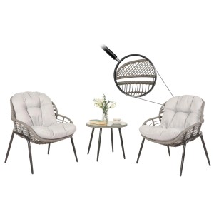 Proregal Poly-Rattan Garnitur HxBxT 85,5x67x68 cm Sitzhöhe 35cm Grau Polster Hellgrau Balkon-Set Gartengarnitur Sitzgruppe Stuhl Beistelltisch