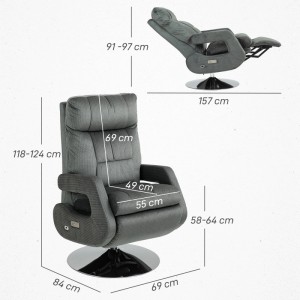 Dunkelgrauer HOMCOM Relaxsessel aus Stahl und Polyester mit Maßangaben.