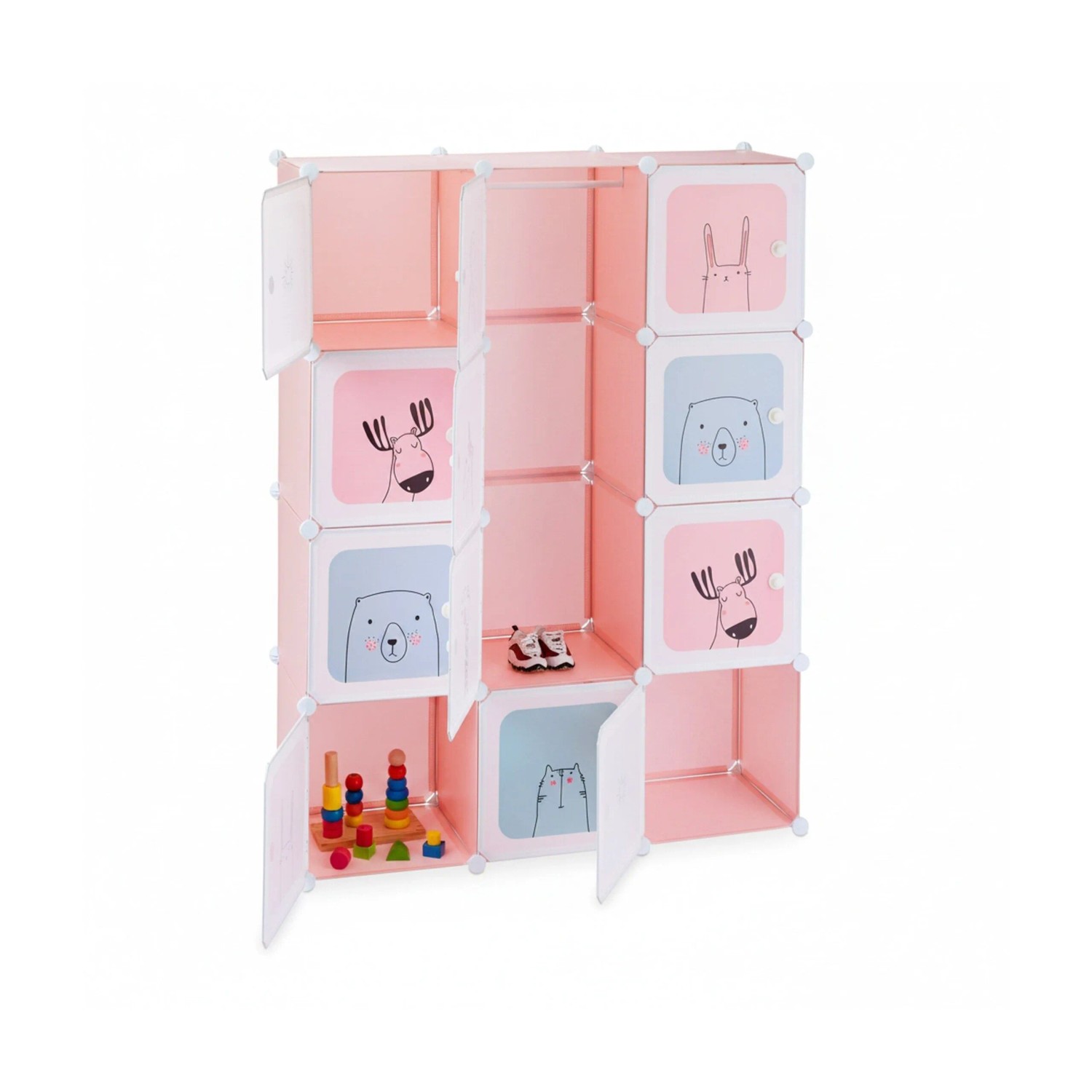 Relaxdays Steckregal Kunststoff Metall Rosa Mit 12 Fächern und Türen 145 cm x 110 cm x 37,5 cm 9 kg