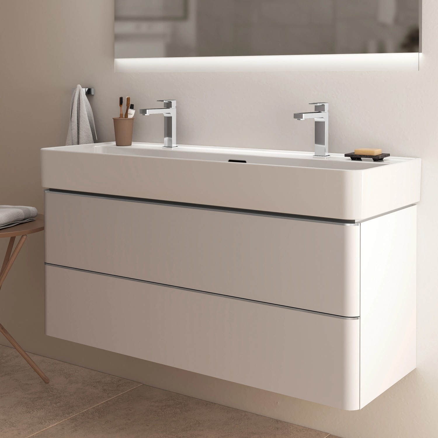 Ideal Standard Strada II Waschtisch, 120 cm, Weiß, mit zwei Hahnlöchern und Überlauf.