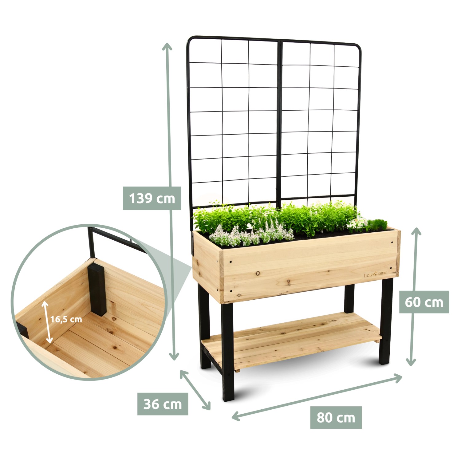 holz4home Hochbeet mit Rankgitter aus Metall Ideal für den Balkon oder