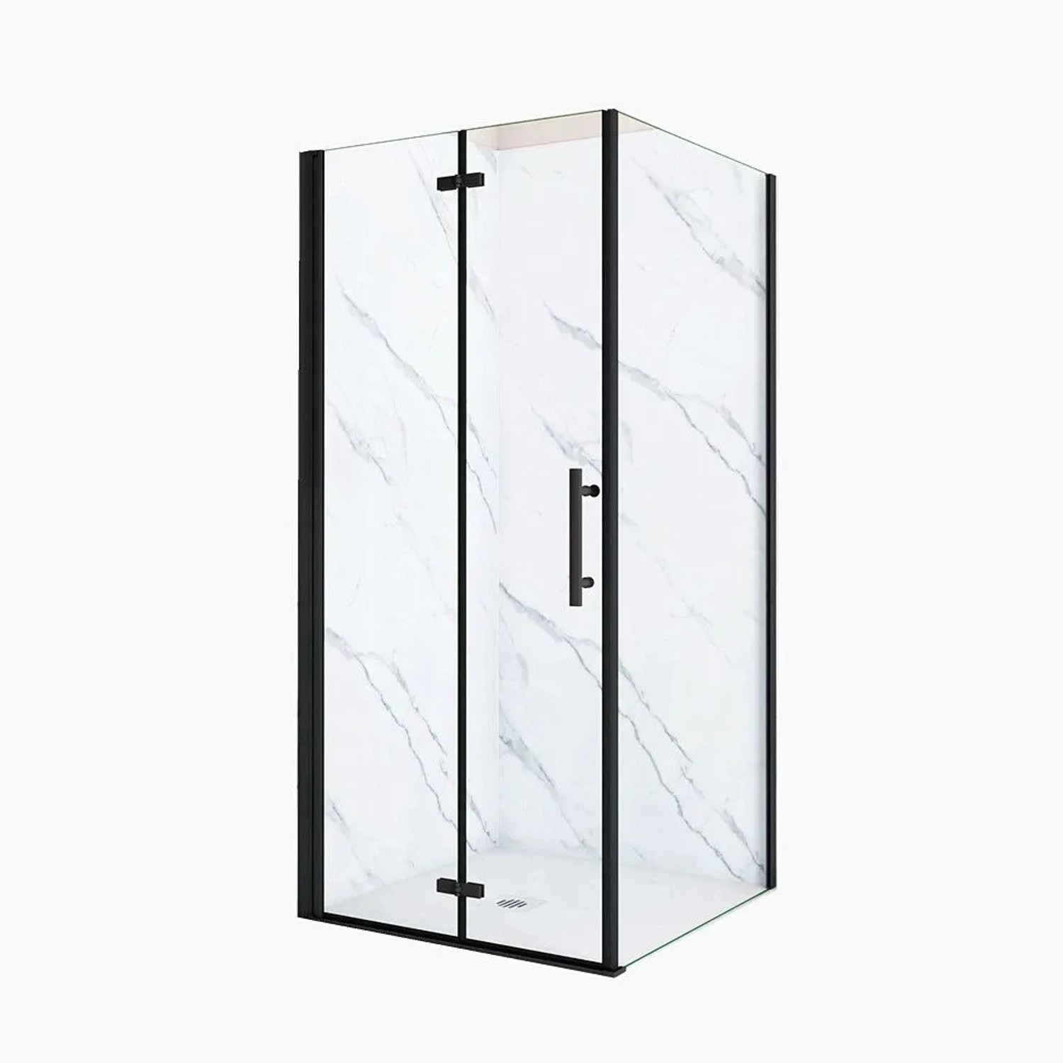 Duschparadies Duschkabinen Eckig 76 x 76 x 195cm Falttür x Seitenwand 6mm Nano Glas Duschtür Drehtür Eckdusche Schwarzrahmen