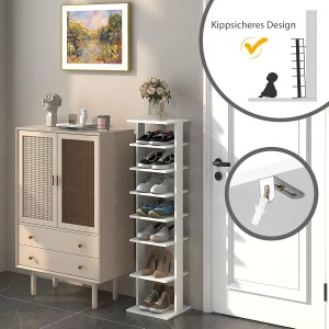 Costway Schuhregal mit 8 Stufen, höhenverstellbar, aus Holz in Braun und Weiß.